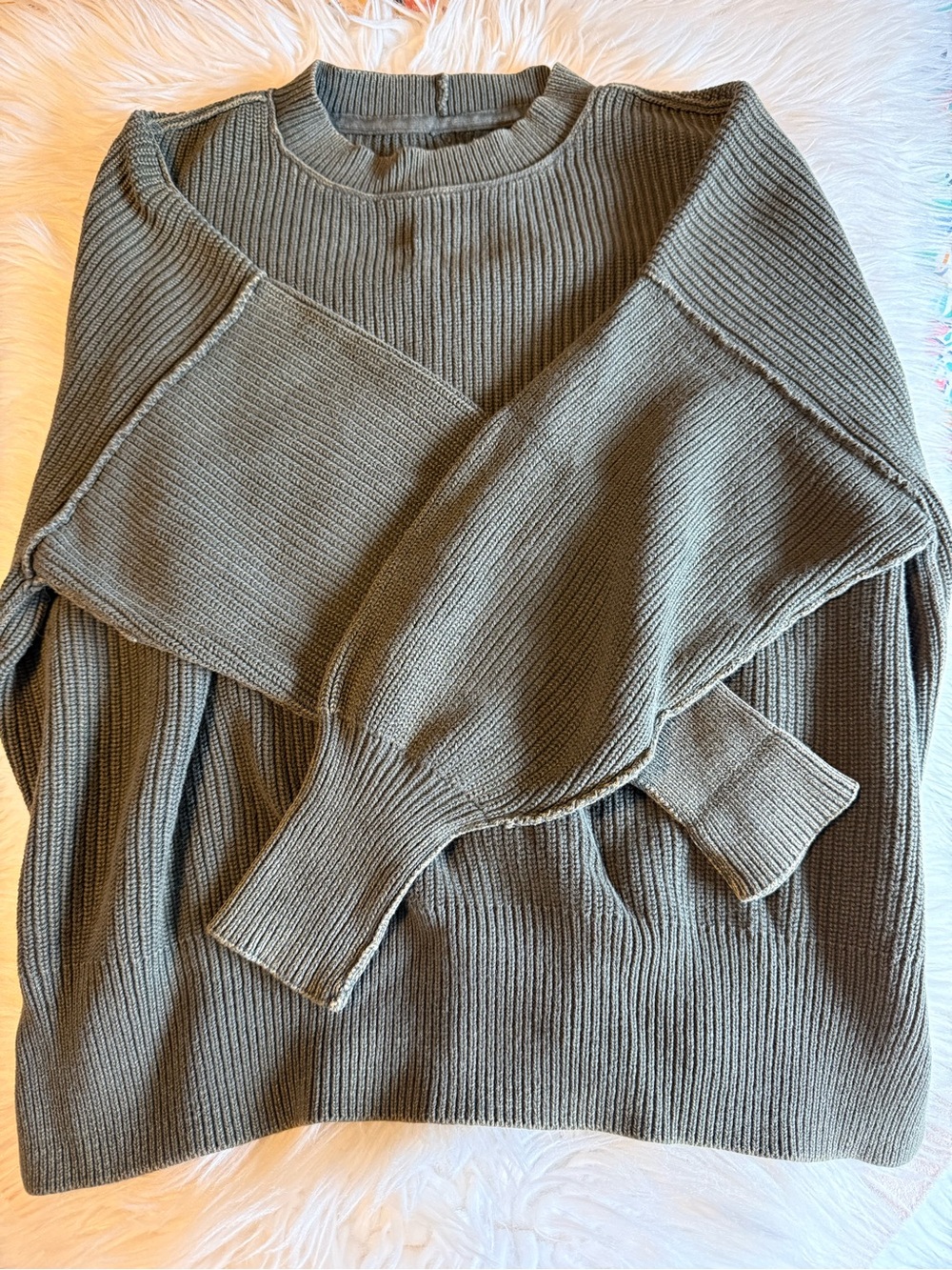 Aerie Women’s Olive Green Ribbed Crewneck Sweater
